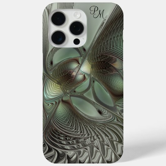 Abstracte Olijfsalie Groen Grijs Fractal Initialen Case-Mate iPhone Case (Achterkant)