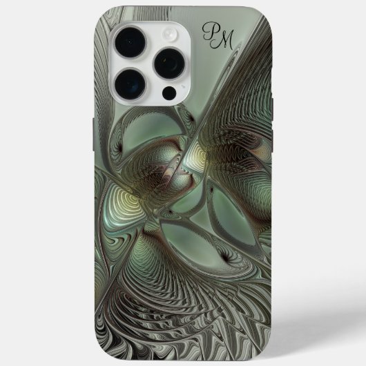 Abstracte Olijfsalie Groen Grijs Fractal Initialen Case-Mate iPhone Case (Achterkant)
