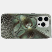 Abstracte Olijfsalie Groen Grijs Fractal Initialen Case-Mate iPhone Case (Achterkant (horizontaal))