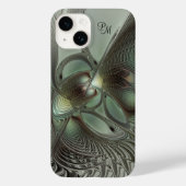 Abstracte Olijfsalie Groen Grijs Fractal Initialen Case-Mate iPhone Case (Achterkant)