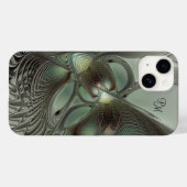 Abstracte Olijfsalie Groen Grijs Fractal Initialen Case-Mate iPhone Case (Achterkant (horizontaal))