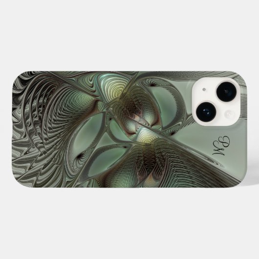 Abstracte Olijfsalie Groen Grijs Fractal Initialen Case-Mate iPhone Case (Achterkant (horizontaal))
