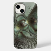 Abstracte Olijfsalie Groen Grijs Fractal Initialen Case-Mate iPhone Case (Achterkant)