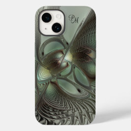Abstracte Olijfsalie Groen Grijs Fractal Initialen Case-Mate iPhone 14 Hoesje