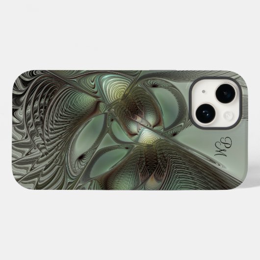 Abstracte Olijfsalie Groen Grijs Fractal Initialen Case-Mate iPhone Case (Achterkant (horizontaal))