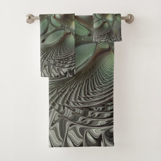Abstracte Olijfwijze Groen Grijs Fractal Art Fanta Bad Handdoek (Insitu)