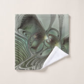 Abstracte Olijfwijze Groen Grijs Fractal Art Fanta Bad Handdoek (Wasdoekje)