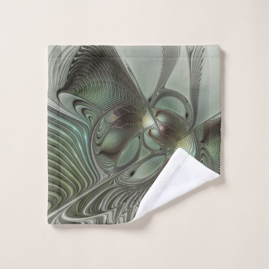 Abstracte Olijfwijze Groen Grijs Fractal Art Fanta Bad Handdoek (Wasdoekje)