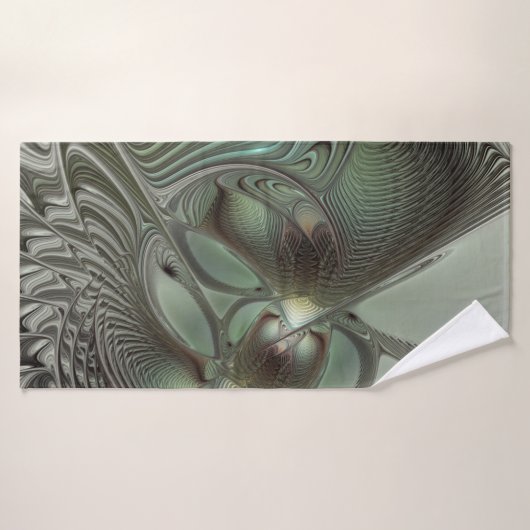 Abstracte Olijfwijze Groen Grijs Fractal Art Fanta Badhanddoek (Badhanddoek)