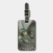 Abstracte Olijfwijze Groen Grijs Fractal Art Fanta Bagagelabel (Voorkant verticaal)