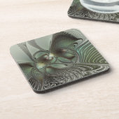 Abstracte Olijfwijze Groen Grijs Fractal Art Fanta Bier Onderzetter (Linkerzijde)