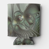 Abstracte Olijfwijze Groen Grijs Fractal Art Fanta Blikjeskoeler (Voorkant)