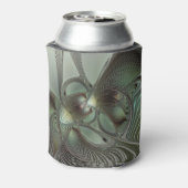 Abstracte Olijfwijze Groen Grijs Fractal Art Fanta Blikjeskoeler (Blikje Achterkant)