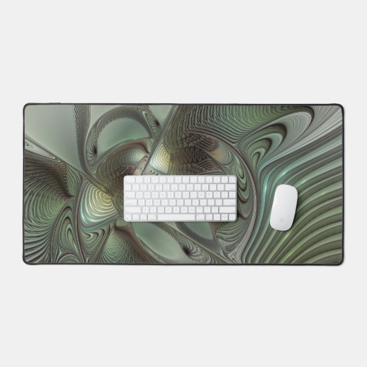 Abstracte Olijfwijze Groen Grijs Fractal Art Fanta Bureaumat (Keyboard & Muis)