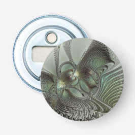 Abstracte Olijfwijze Groen Grijs Fractal Art Fanta Button Flesopener