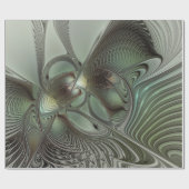 Abstracte Olijfwijze Groen Grijs Fractal Art Fanta Cadeaupapier (Vlak)