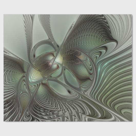 Abstracte Olijfwijze Groen Grijs Fractal Art Fanta Cadeaupapier (Vlak)