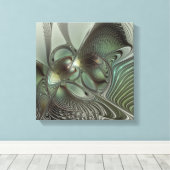 Abstracte Olijfwijze Groen Grijs Fractal Art Fanta Canvas Afdruk (Insitu (Houten vloer))