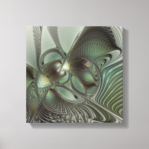 Abstracte Olijfwijze Groen Grijs Fractal Art Fanta Canvas Afdruk