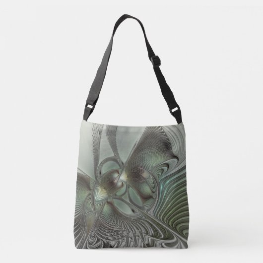 Abstracte Olijfwijze Groen Grijs Fractal Art Fanta Crossbody Tas (Achterkant)