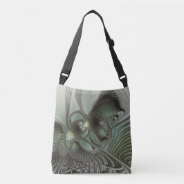 Abstracte Olijfwijze Groen Grijs Fractal Art Fanta Crossbody Tas