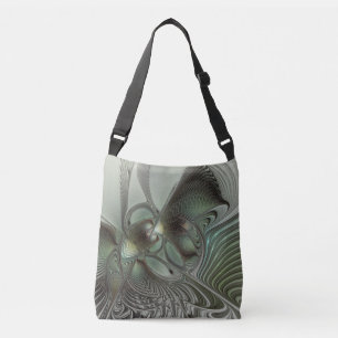 Abstracte Olijfwijze Groen Grijs Fractal Art Fanta Crossbody Tas