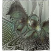 Abstracte Olijfwijze Groen Grijs Fractal Art Fanta Douchegordijn (Voorkant)