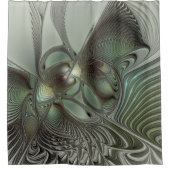 Abstracte Olijfwijze Groen Grijs Fractal Art Fanta Douchegordijn (Voorkant)