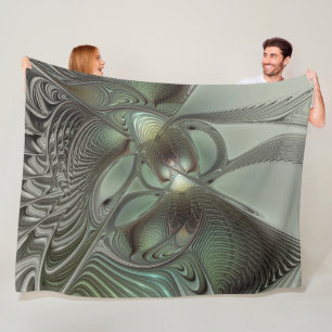 Abstracte Olijfwijze Groen Grijs Fractal Art Fanta Fleece Deken