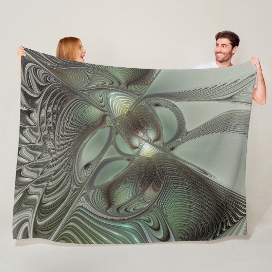 Abstracte Olijfwijze Groen Grijs Fractal Art Fanta Fleece Deken (In situ)