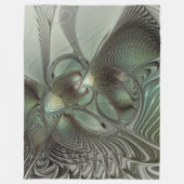 Abstracte Olijfwijze Groen Grijs Fractal Art Fanta Fleece Deken (Voorkant)