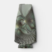 Abstracte Olijfwijze Groen Grijs Fractal Art Fanta Flesjeskoeler (Voorkant)