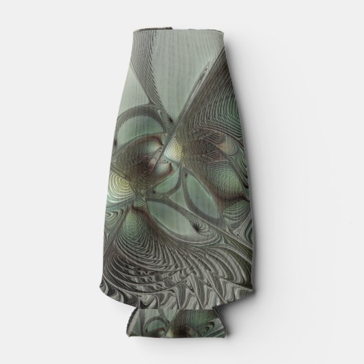 Abstracte Olijfwijze Groen Grijs Fractal Art Fanta Flesjeskoeler (Voorkant)