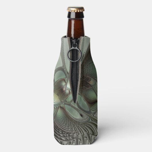 Abstracte Olijfwijze Groen Grijs Fractal Art Fanta Flesjeskoeler (Fles Achterkant)
