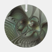 Abstracte Olijfwijze Groen Grijs Fractal Art Fanta Glas Ornament (Achterkant)