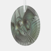 Abstracte Olijfwijze Groen Grijs Fractal Art Fanta Glas Ornament (Voorkant links)