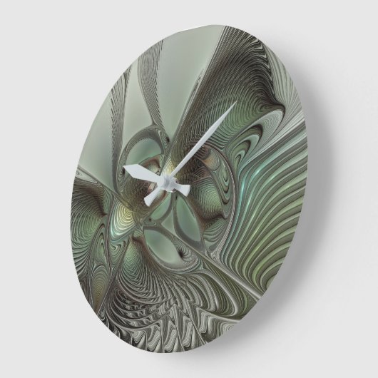Abstracte Olijfwijze Groen Grijs Fractal Art Fanta Grote Klok (Hoek)