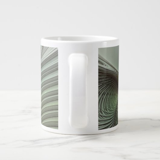 Abstracte Olijfwijze Groen Grijs Fractal Art Fanta Grote Koffiekop (Achterkant)