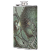 Abstracte Olijfwijze Groen Grijs Fractal Art Fanta Heupfles (Links)