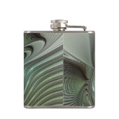 Abstracte Olijfwijze Groen Grijs Fractal Art Fanta Heupfles (Achterkant)