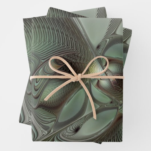Abstracte Olijfwijze Groen Grijs Fractal Art Fanta Inpakpapier Vel (In situ)