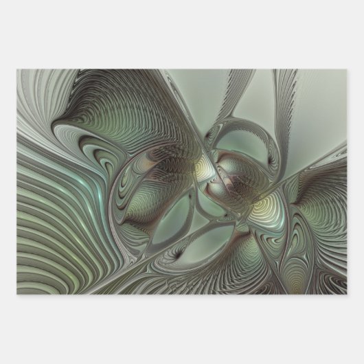 Abstracte Olijfwijze Groen Grijs Fractal Art Fanta Inpakpapier Vel (Voorkant)
