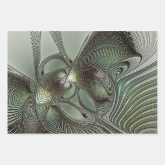 Abstracte Olijfwijze Groen Grijs Fractal Art Fanta Inpakpapier Vel (Voorkant 3)