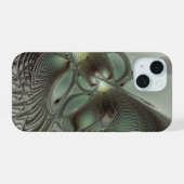 Abstracte Olijfwijze Groen Grijs Fractal Art Fanta iPhone 15 Case (Achterkant horizontaal)