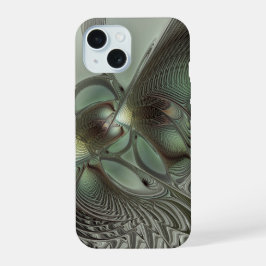 Abstracte Olijfwijze Groen Grijs Fractal Art Fanta iPhone 15 Case