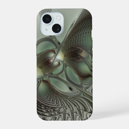 Abstracte Olijfwijze Groen Grijs Fractal Art Fanta iPhone 15 Case (Achterkant)