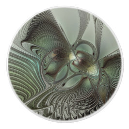 Abstracte Olijfwijze Groen Grijs Fractal Art Fanta Keramische Knop