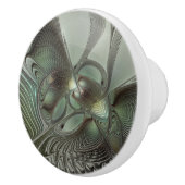 Abstracte Olijfwijze Groen Grijs Fractal Art Fanta Keramische Knop (Rechts)