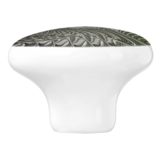 Abstracte Olijfwijze Groen Grijs Fractal Art Fanta Keramische Knop (Zijkant)