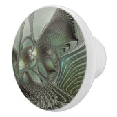 Abstracte Olijfwijze Groen Grijs Fractal Art Fanta Keramische Knop (Rechts)